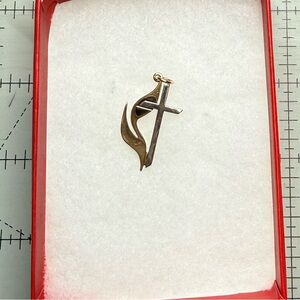 James Avery Retired 14K Methodist  Cross and Flame Pendant